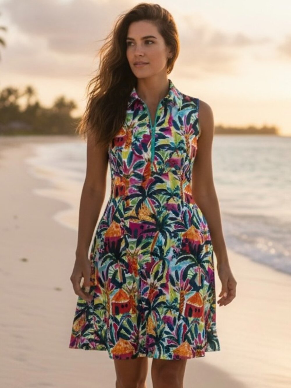NEW Pappagallo Dress Women’s LARGE Tropical Print Sleeveless A-Line NWT